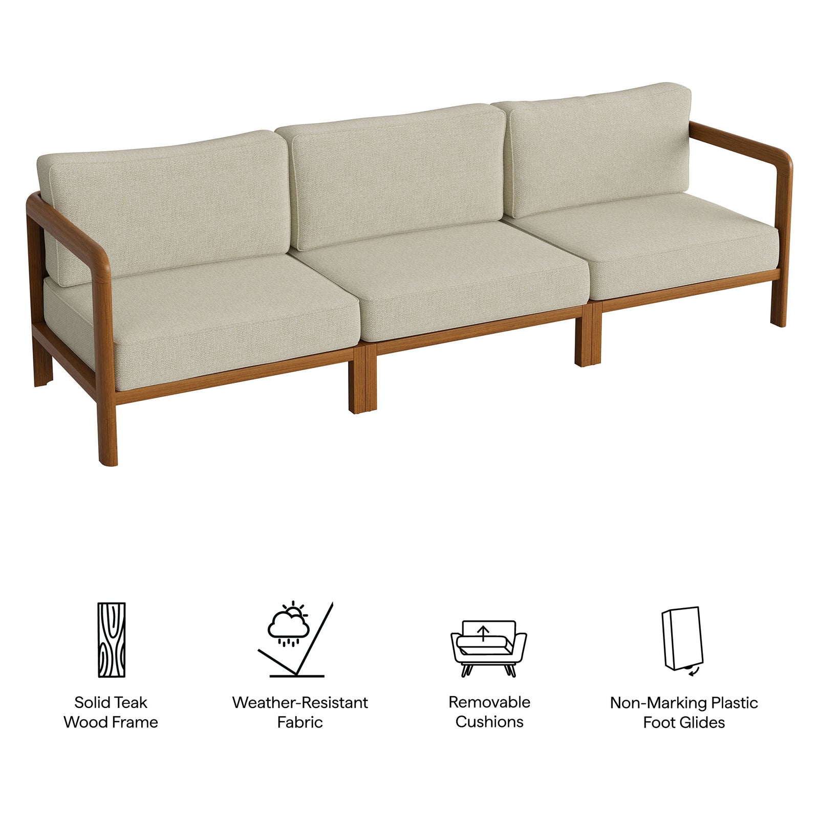 Kona 3-Piece Outdoor Patio Teak Wood Modular Sofa Set by Modway
