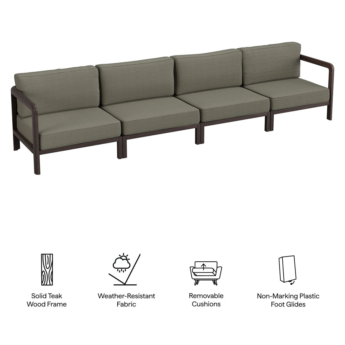Kona 4-Piece Outdoor Patio Teak Wood Modular Sofa Set by Modway