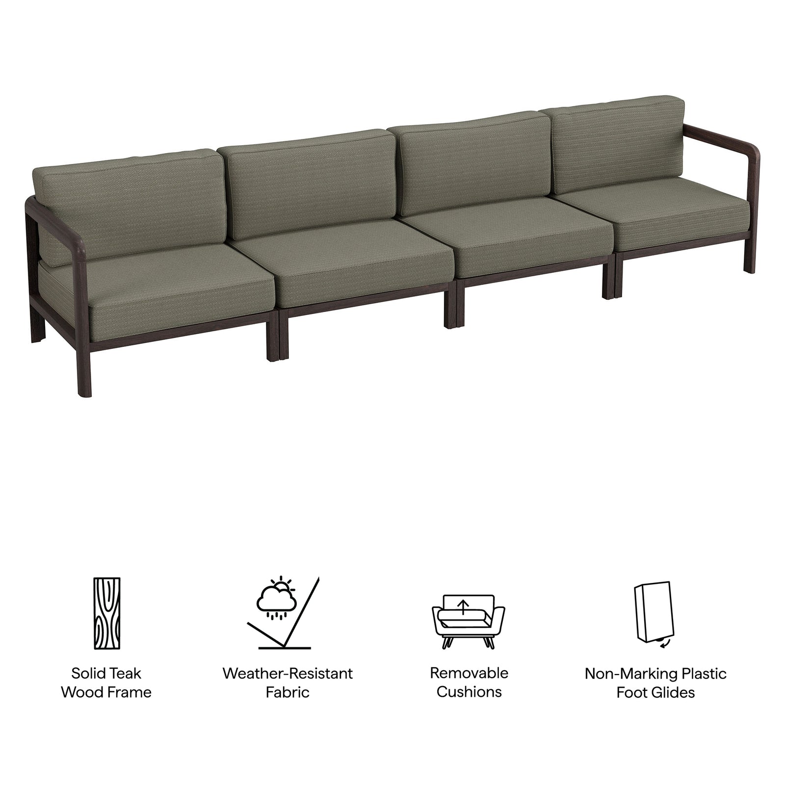 Kona 4-Piece Outdoor Patio Teak Wood Modular Sofa Set by Modway