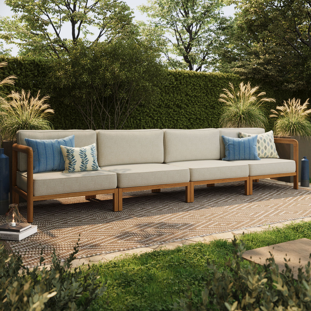 Kona 4-Piece Outdoor Patio Teak Wood Modular Sofa Set by Modway