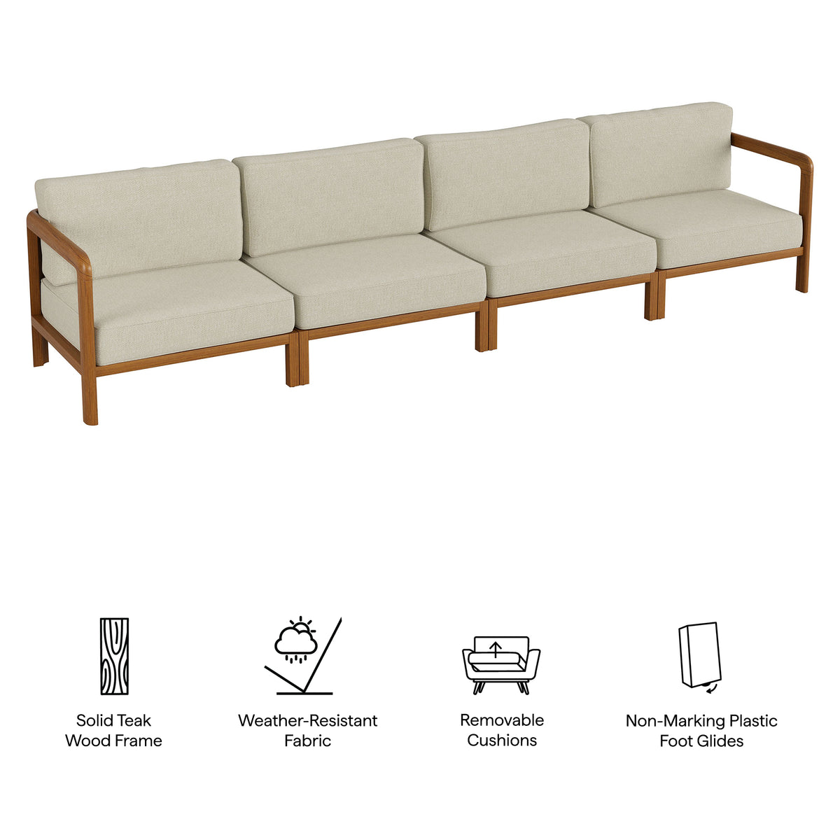 Kona 4-Piece Outdoor Patio Teak Wood Modular Sofa Set by Modway