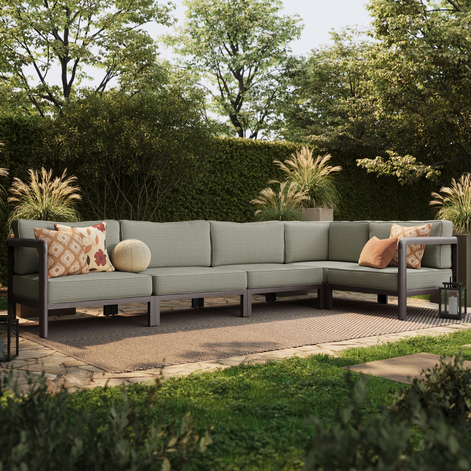 Kona L-Shaped Outdoor Patio Teak Wood Modular Sofa by Modway