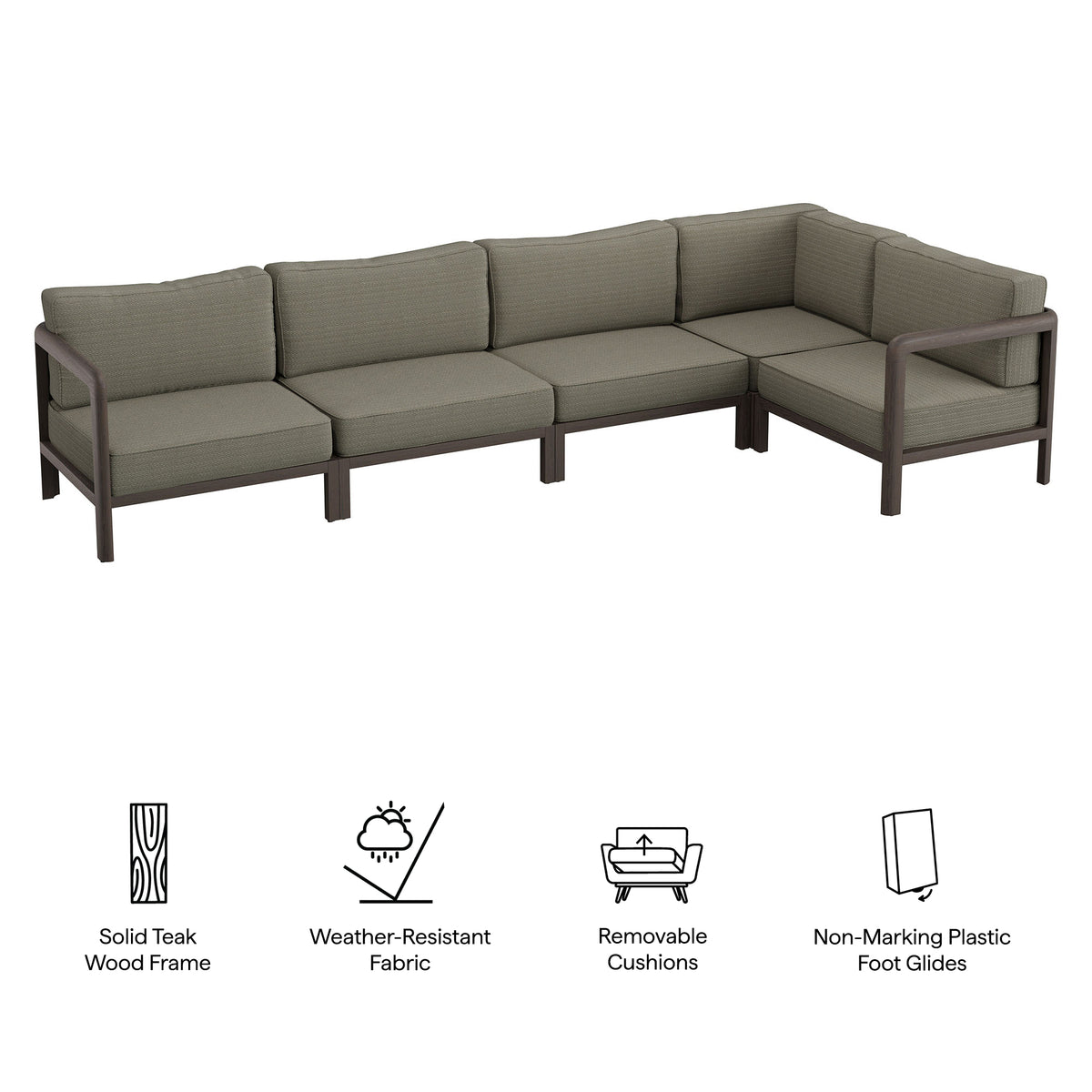 Kona L-Shaped Outdoor Patio Teak Wood Modular Sofa by Modway
