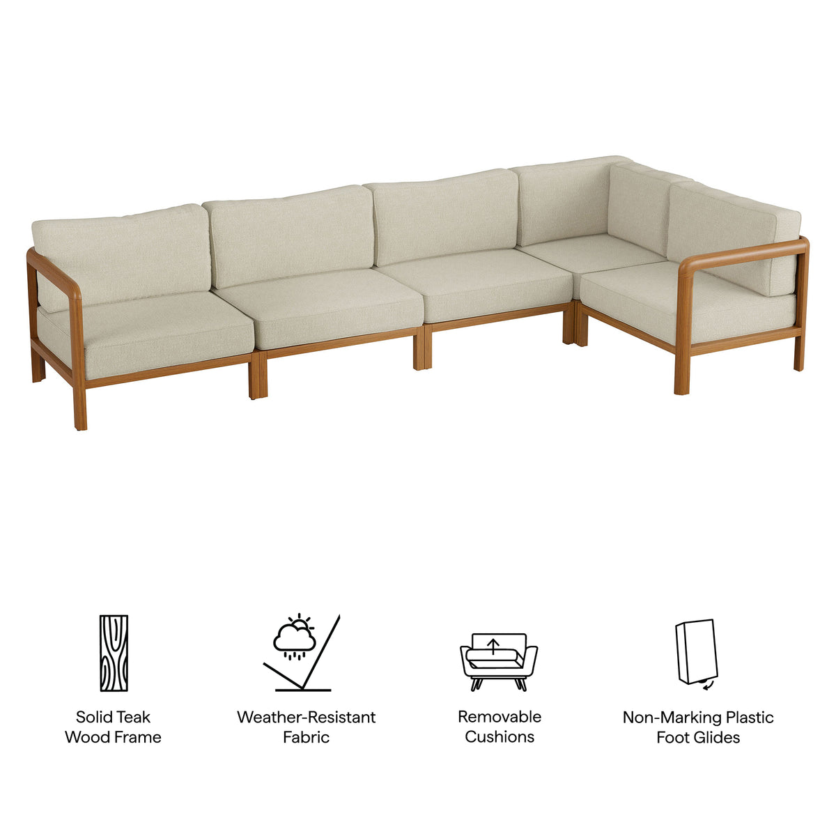 Kona L-Shaped Outdoor Patio Teak Wood Modular Sofa by Modway