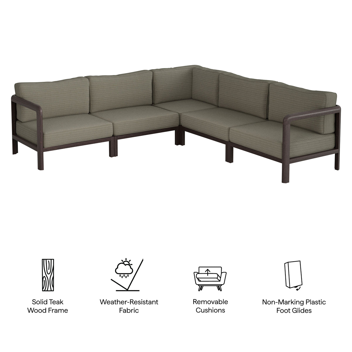 Kona 5-Piece Outdoor Patio Teak Wood Corner Modular Sofa by Modway