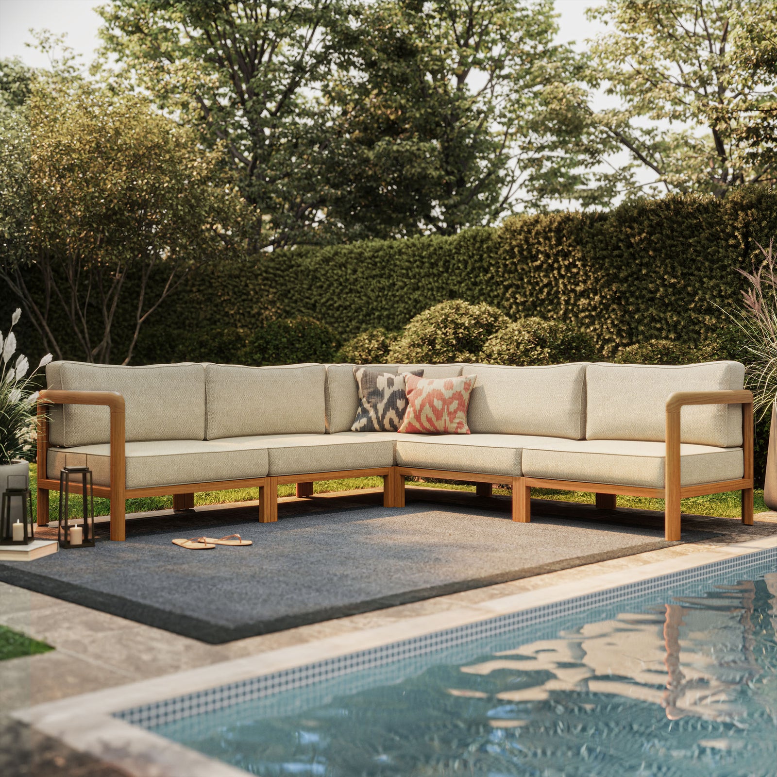 Kona 5-Piece Outdoor Patio Teak Wood Corner Modular Sofa by Modway