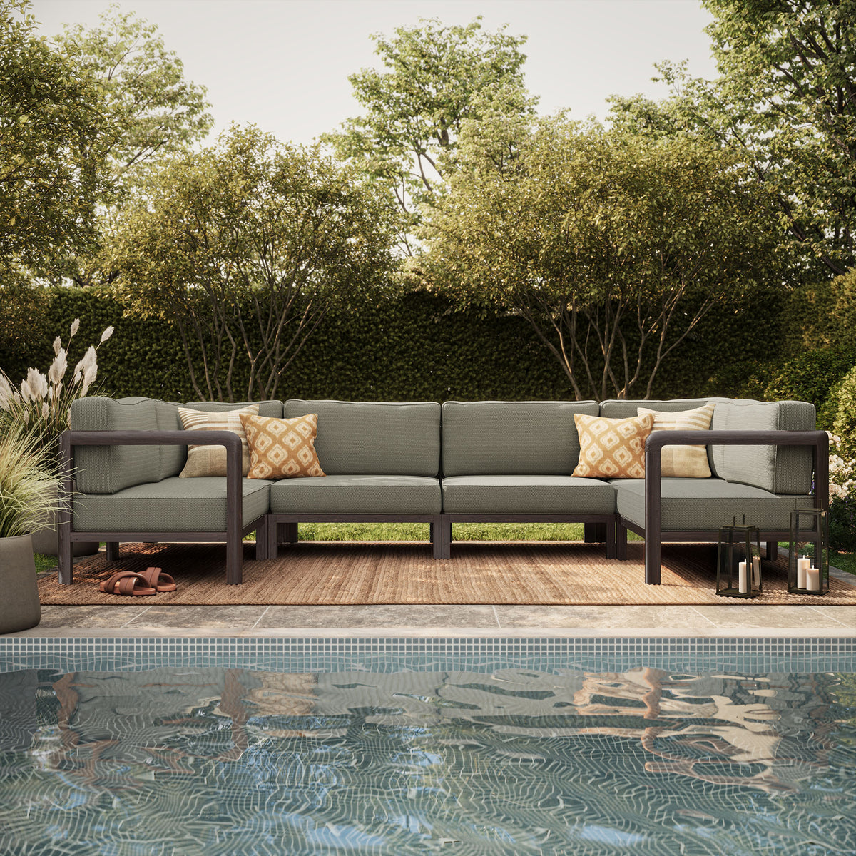 Kona 6-Piece Outdoor Patio Teak Wood Modular Sofa by Modway