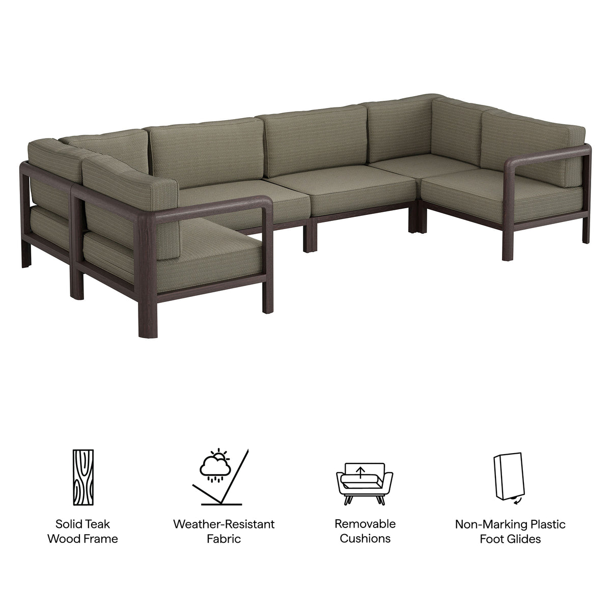 Kona 6-Piece Outdoor Patio Teak Wood Modular Sofa by Modway