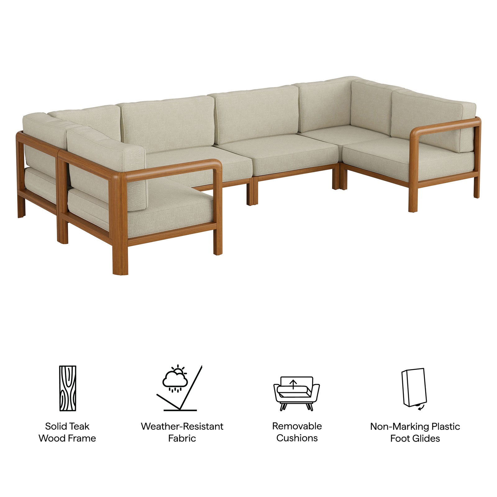 Kona 6-Piece Outdoor Patio Teak Wood Modular Sofa by Modway