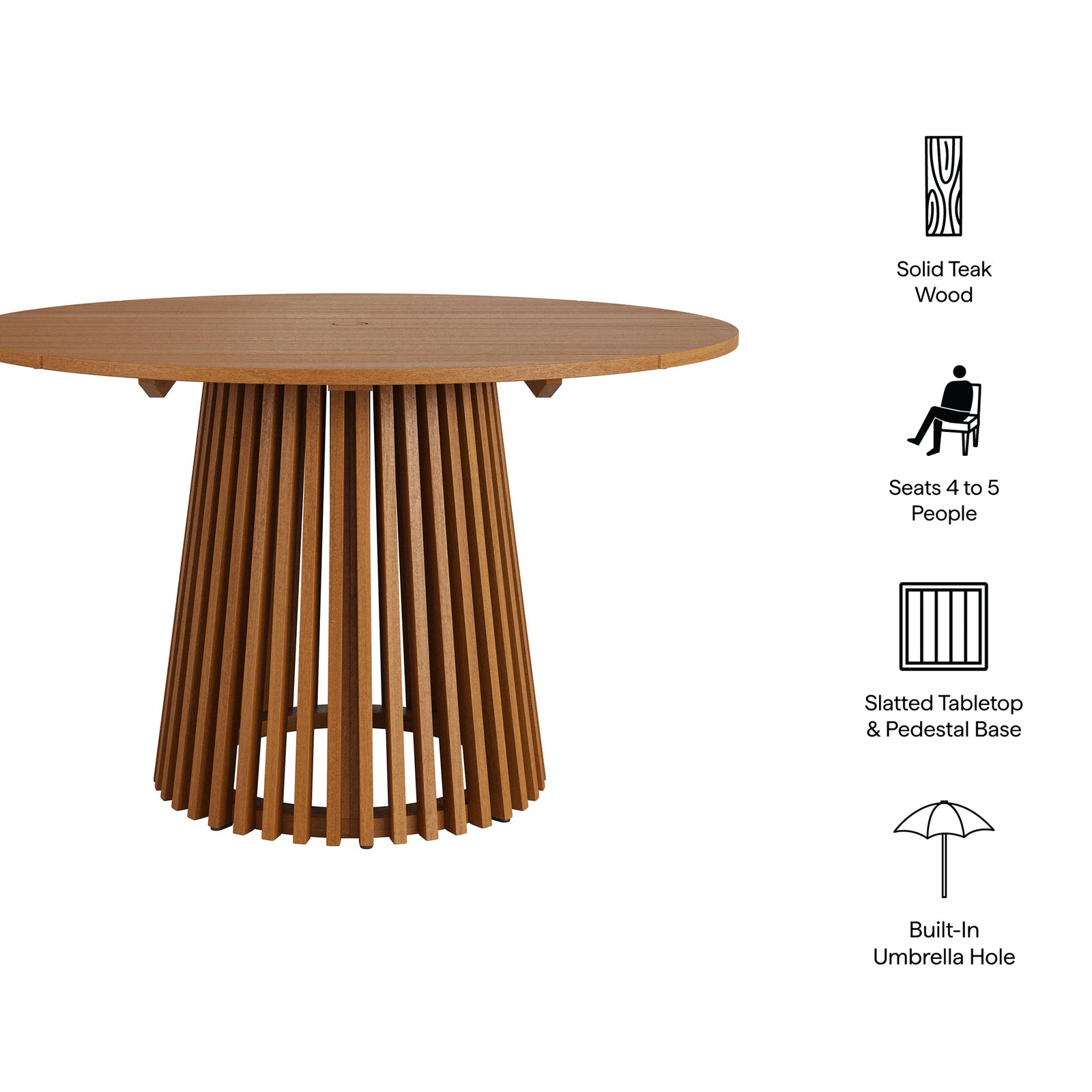Lane 47 Inch Round Outdoor Patio Teak Wood Dining Table by Modway