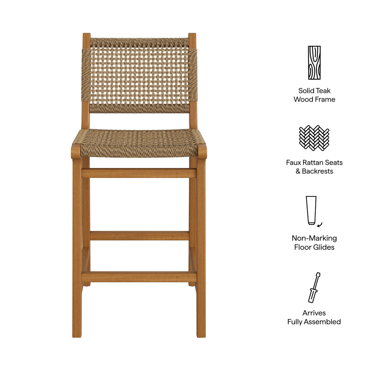 Rowe Outdoor Patio Teak Wood Counter Chairs Set of 2 by Modway