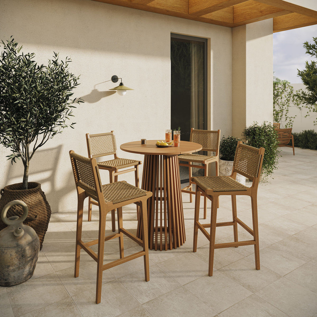 Rowe 5-Piece Outdoor Patio Teak Wood Bar Set by Modway