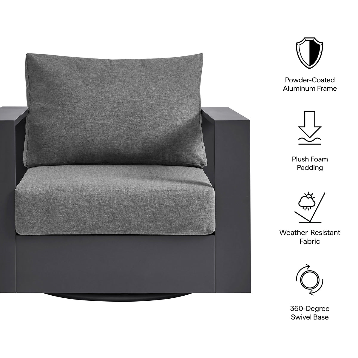 Tahoe Outdoor Patio Powder-Coated Aluminum Swivel Armchair by Modway