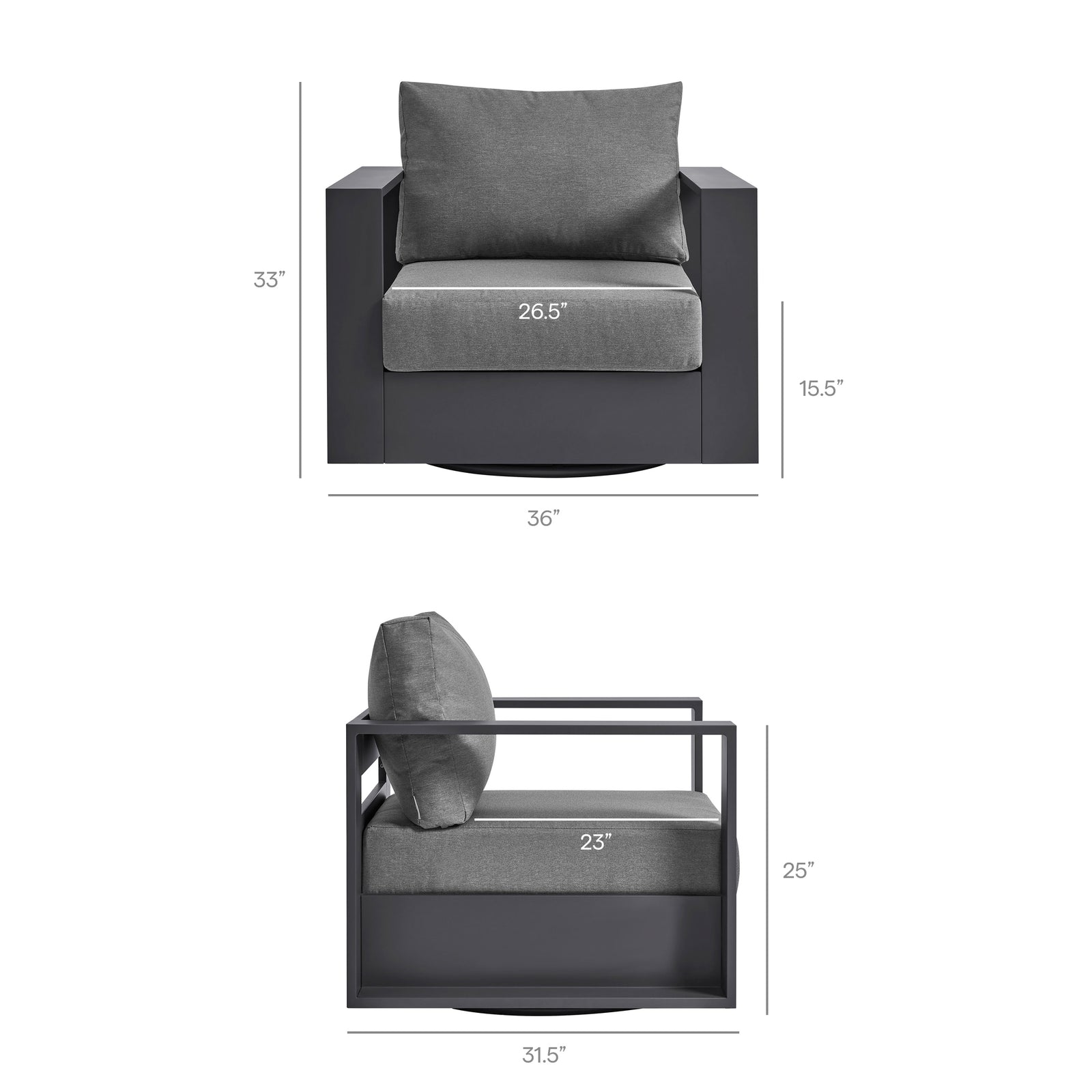 Tahoe Outdoor Patio Powder-Coated Aluminum Swivel Armchair by Modway