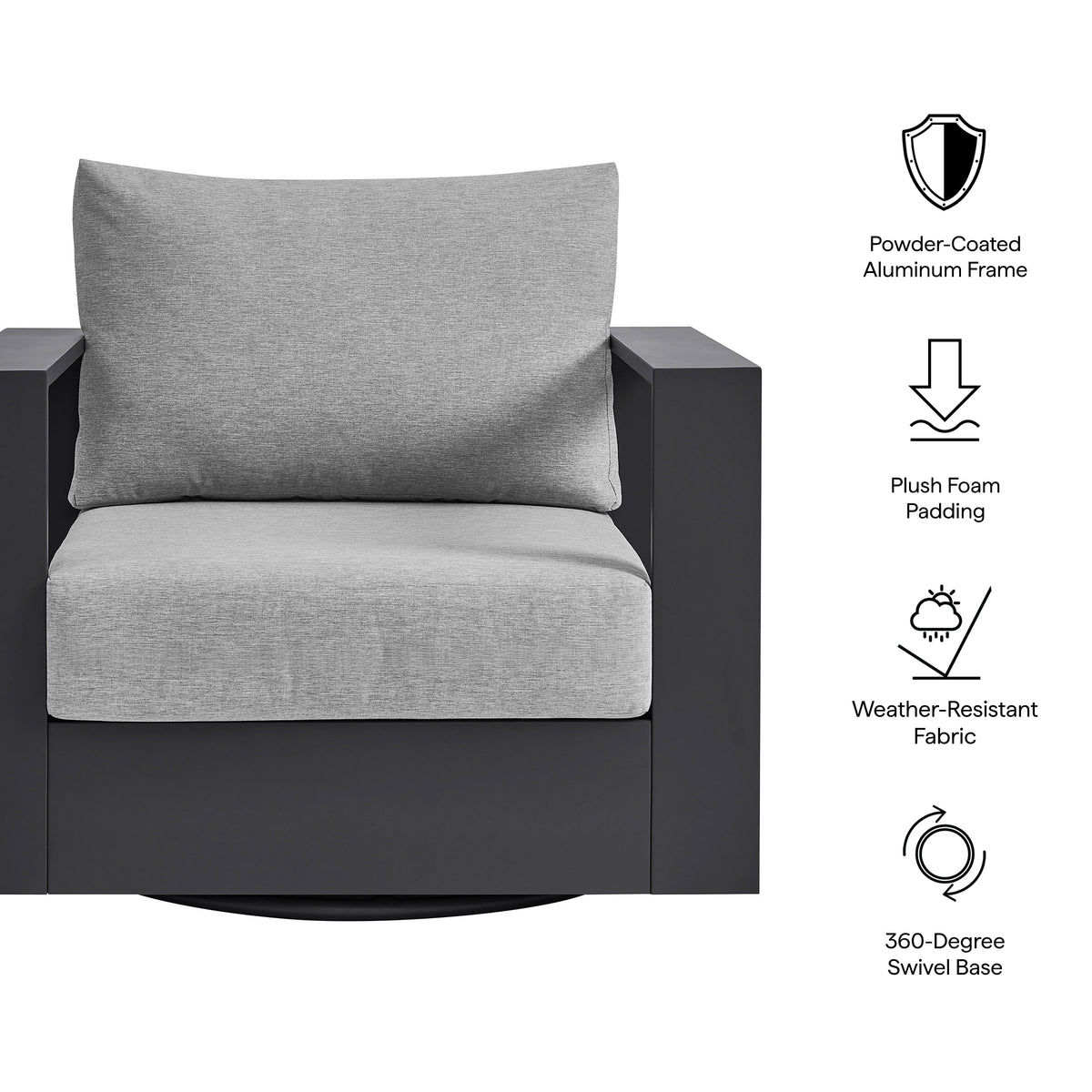 Tahoe Outdoor Patio Powder-Coated Aluminum Swivel Armchair by Modway