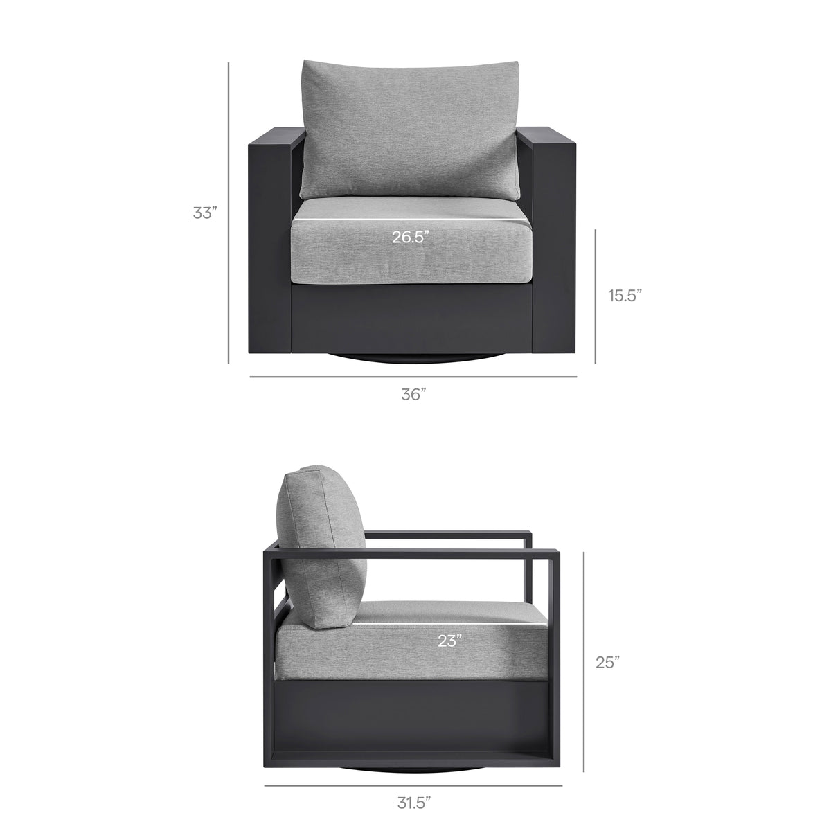 Tahoe Outdoor Patio Powder-Coated Aluminum Swivel Armchair by Modway