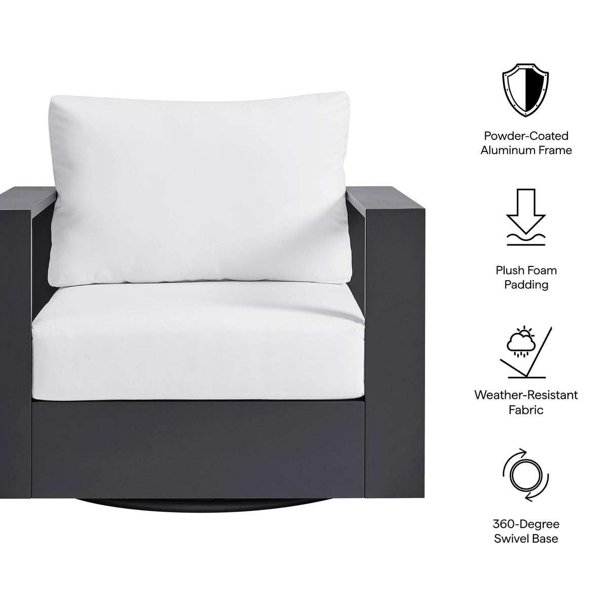 Tahoe Outdoor Patio Powder-Coated Aluminum Swivel Armchair by Modway