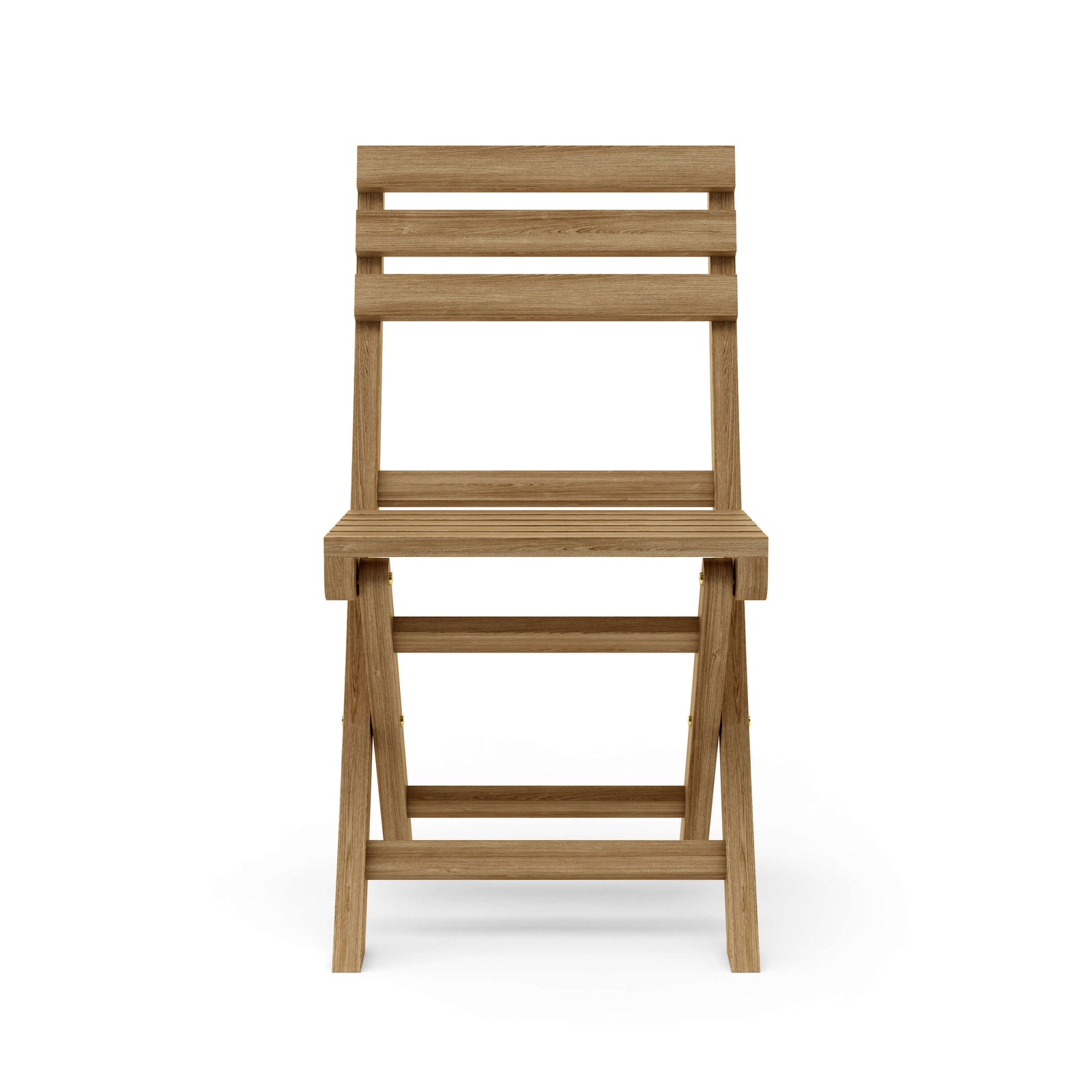 Wooden chair with a slatted design on a white background