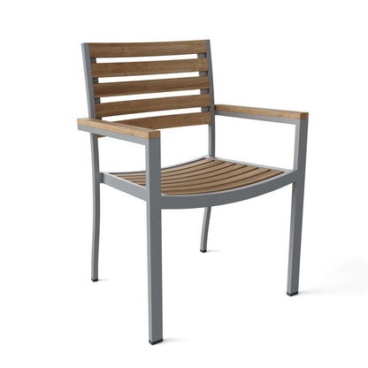 Anderson Teak Seville Stackable Armchair Teak & Aluminum Set of 4 - side view of teak aluminum chair