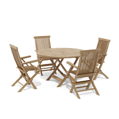 Wooden outdoor table and four chairs on a white background