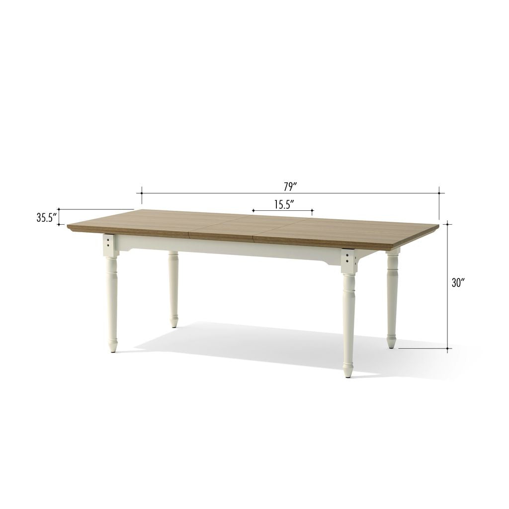 Wooden table with dimensions labeled on a white background