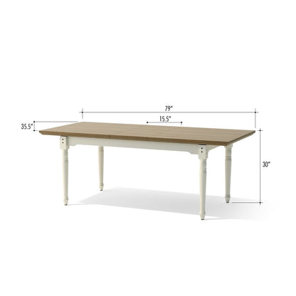 Wooden table with dimensions labeled on a white background