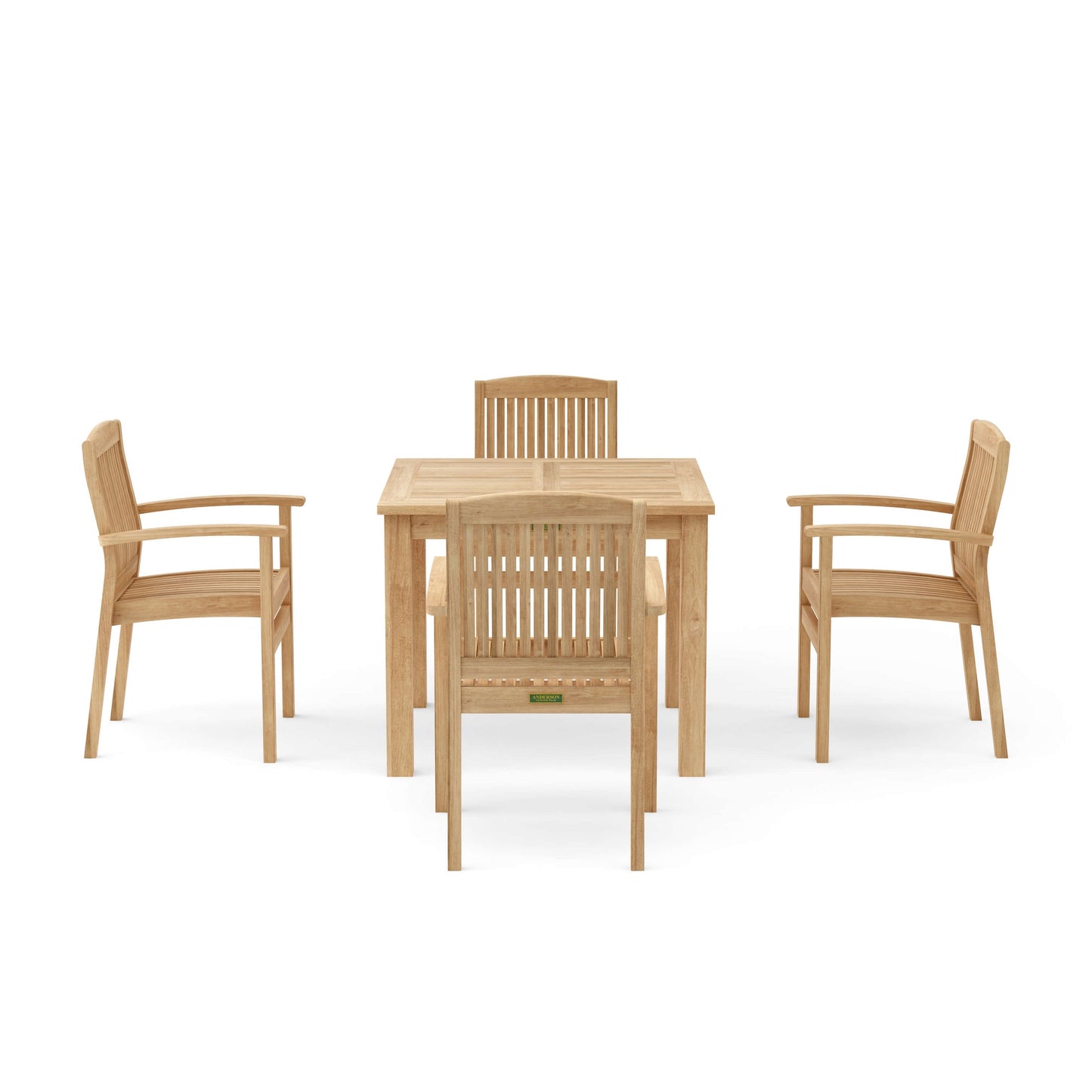 Wooden outdoor table and chairs set on a white background