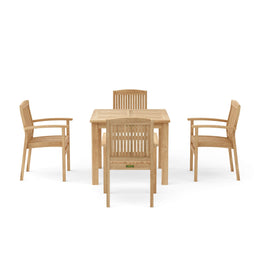 SET - 21 5 - Piece Outdoor Teak Bistro Dining Set with Stacking Armchairs