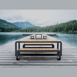 Monza 3-Piece Aluminum & Teak Dining Set - Outdoor Table with Benches