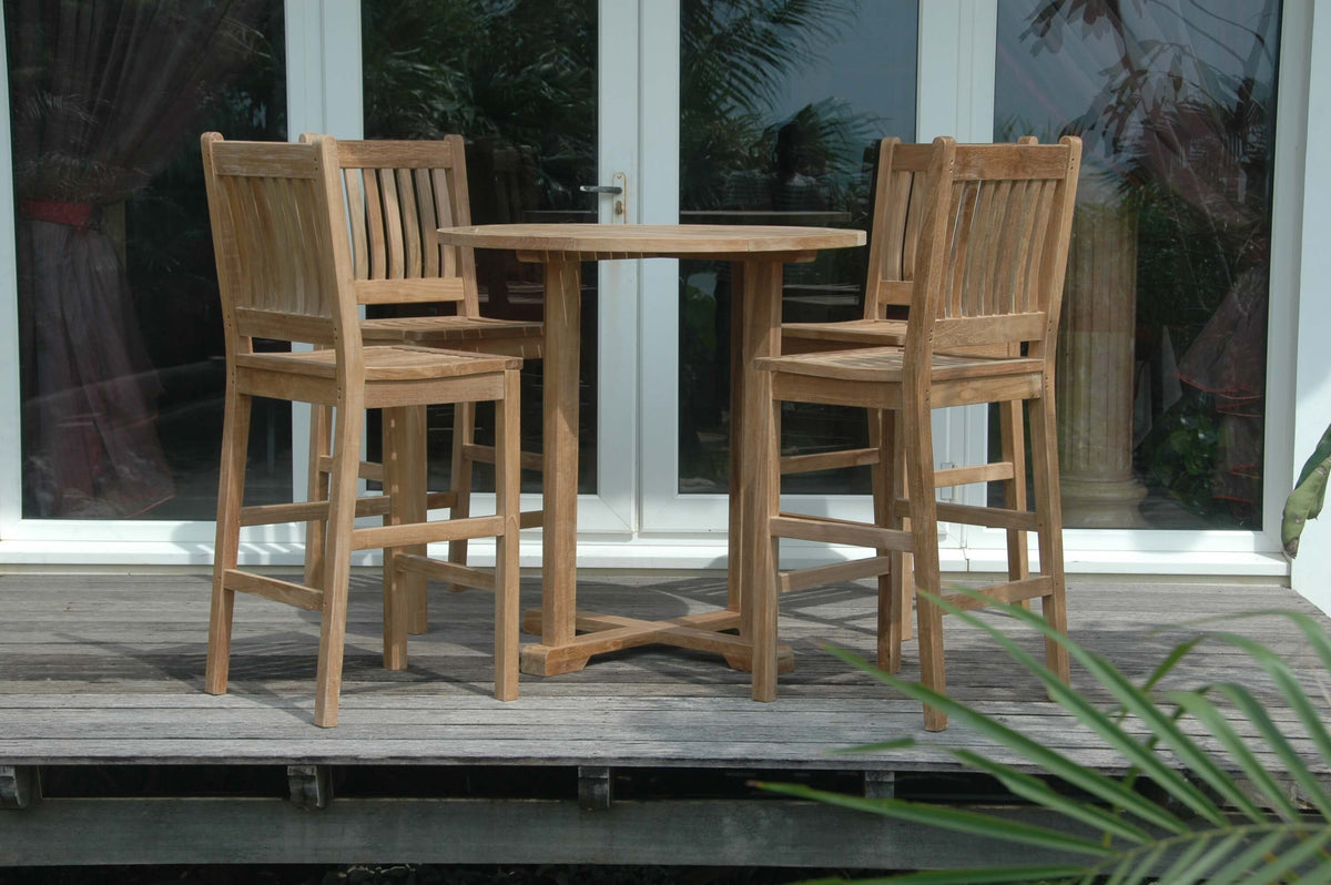 Bahama Avalon 5-Piece Round Bar Set - Teak Outdoor Bar Table &amp; Chairs