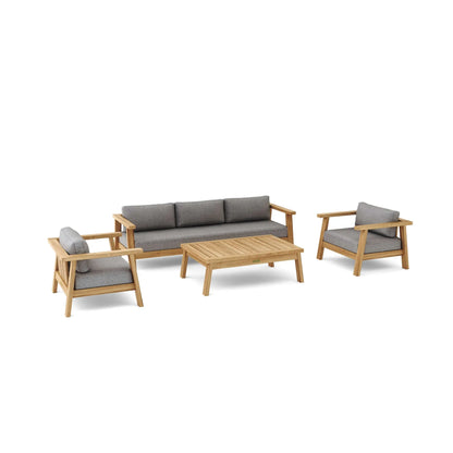 Outdoor furniture set with sofa, chairs, and table on a white background