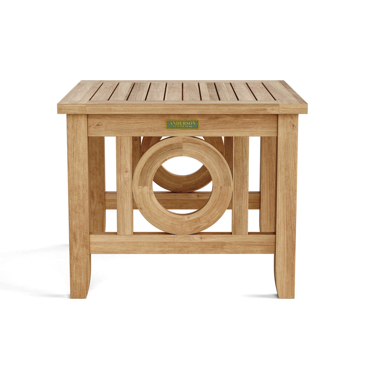 Anderson Teak Natsepa Square Side Table - angled view of square teak outdoor side table