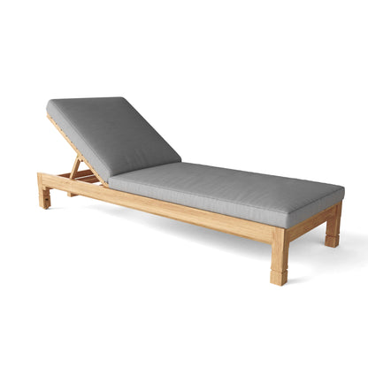 Wooden sun lounger with gray cushions on a white background