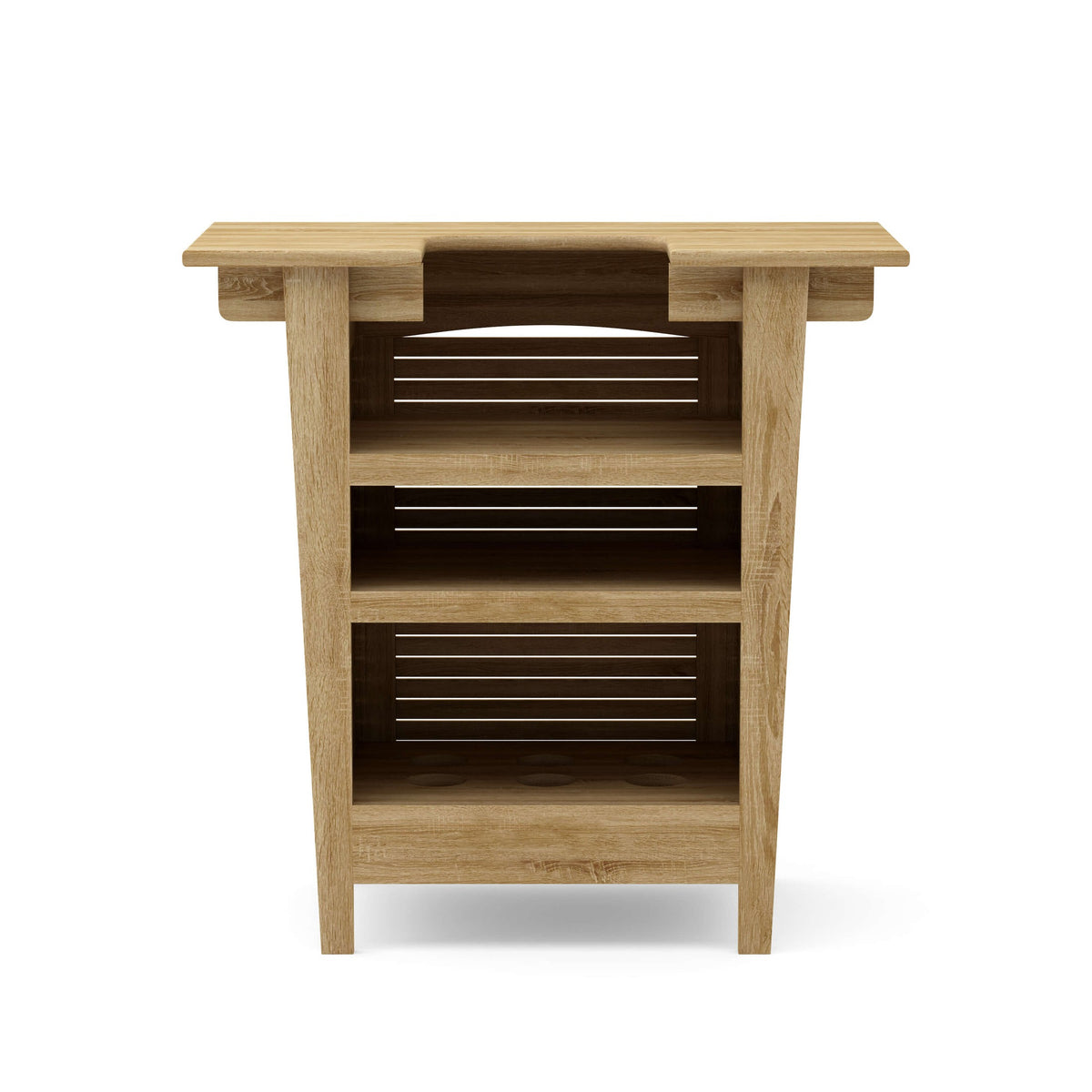 Wooden side table with two shelves on a white background