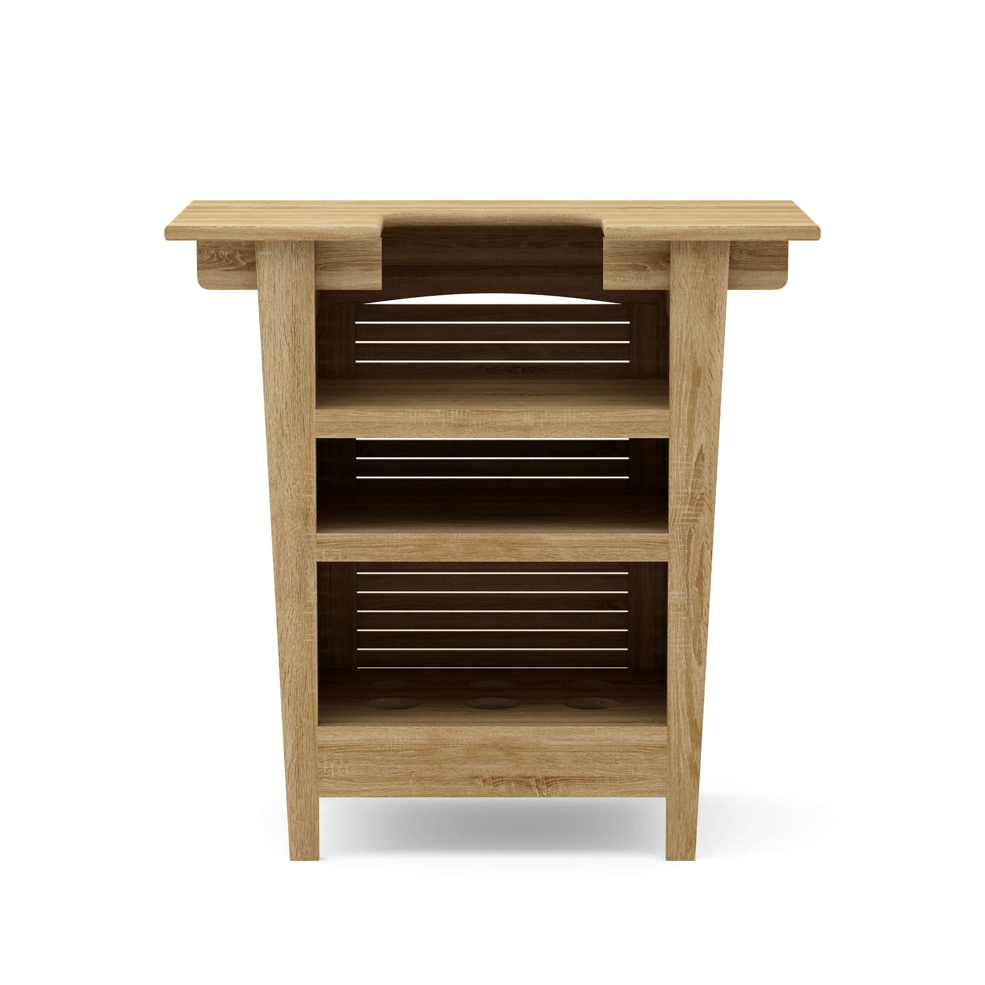 Wooden side table with two shelves on a white background