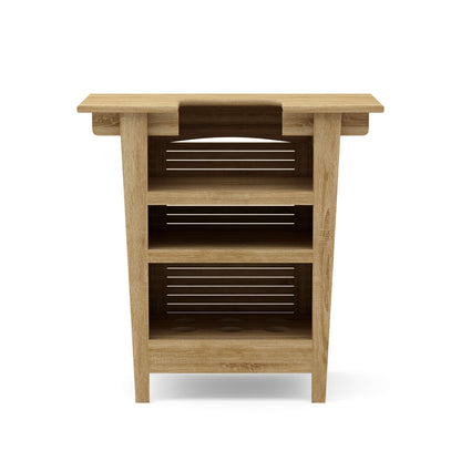 Wooden side table with two shelves on a white background