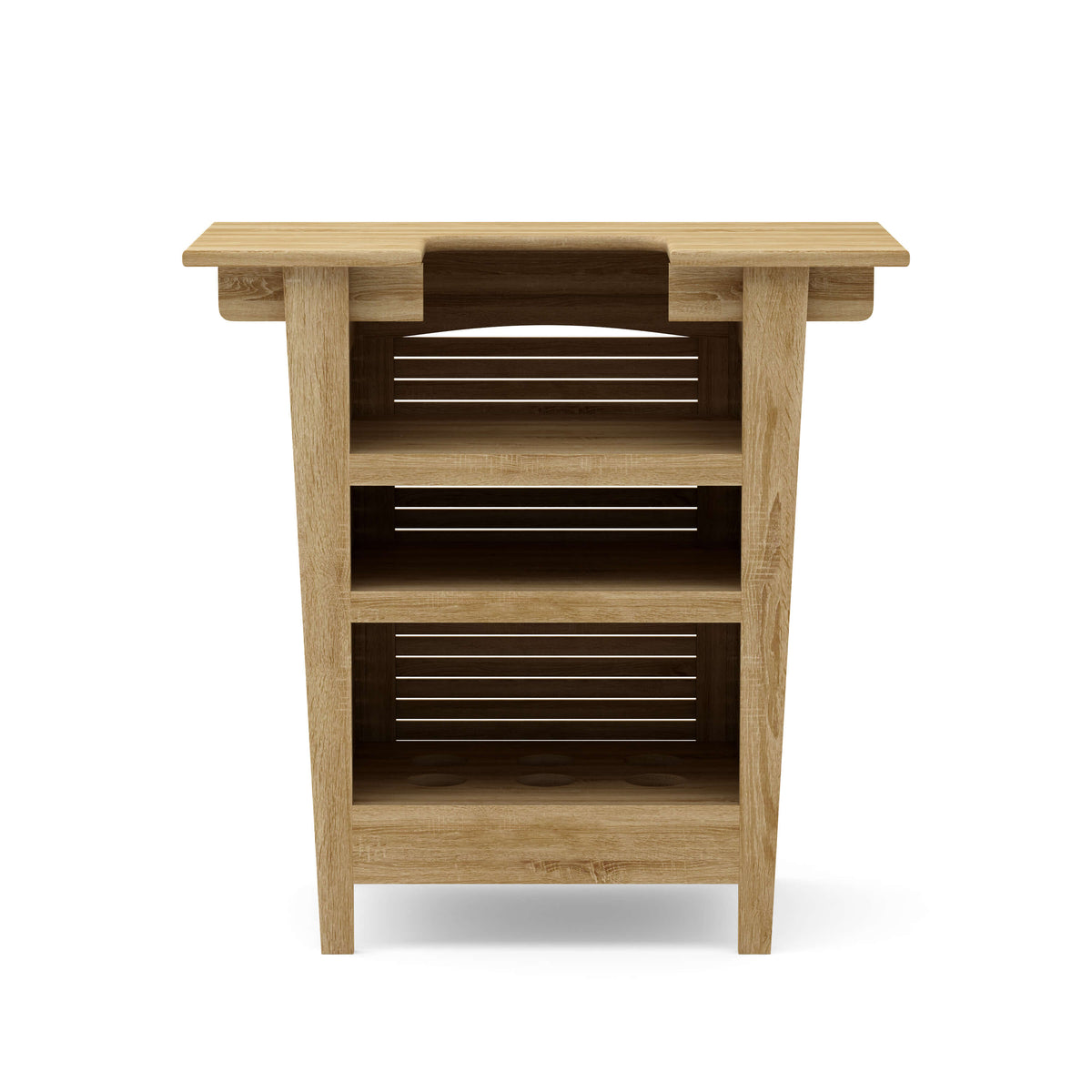 Wooden side table with two shelves on a white background