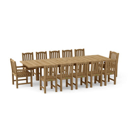 Chelsea 13-Pc Rectangular Double Extension Teak Dining Set – Seats 12