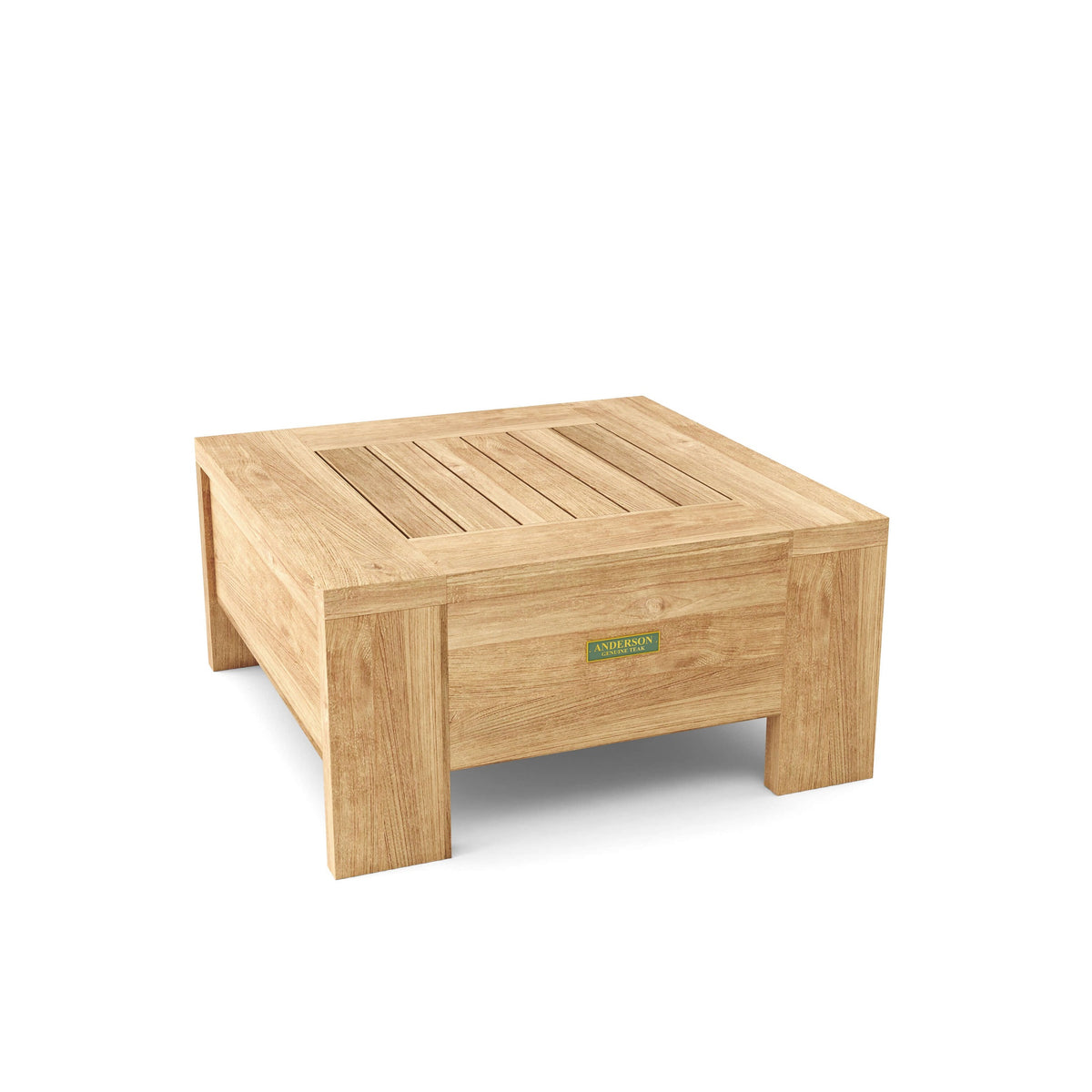 Wooden coffee table with a visible brand logo on a white background
