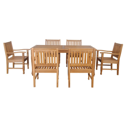 Wooden outdoor furniture set with a table and four chairs on a white background