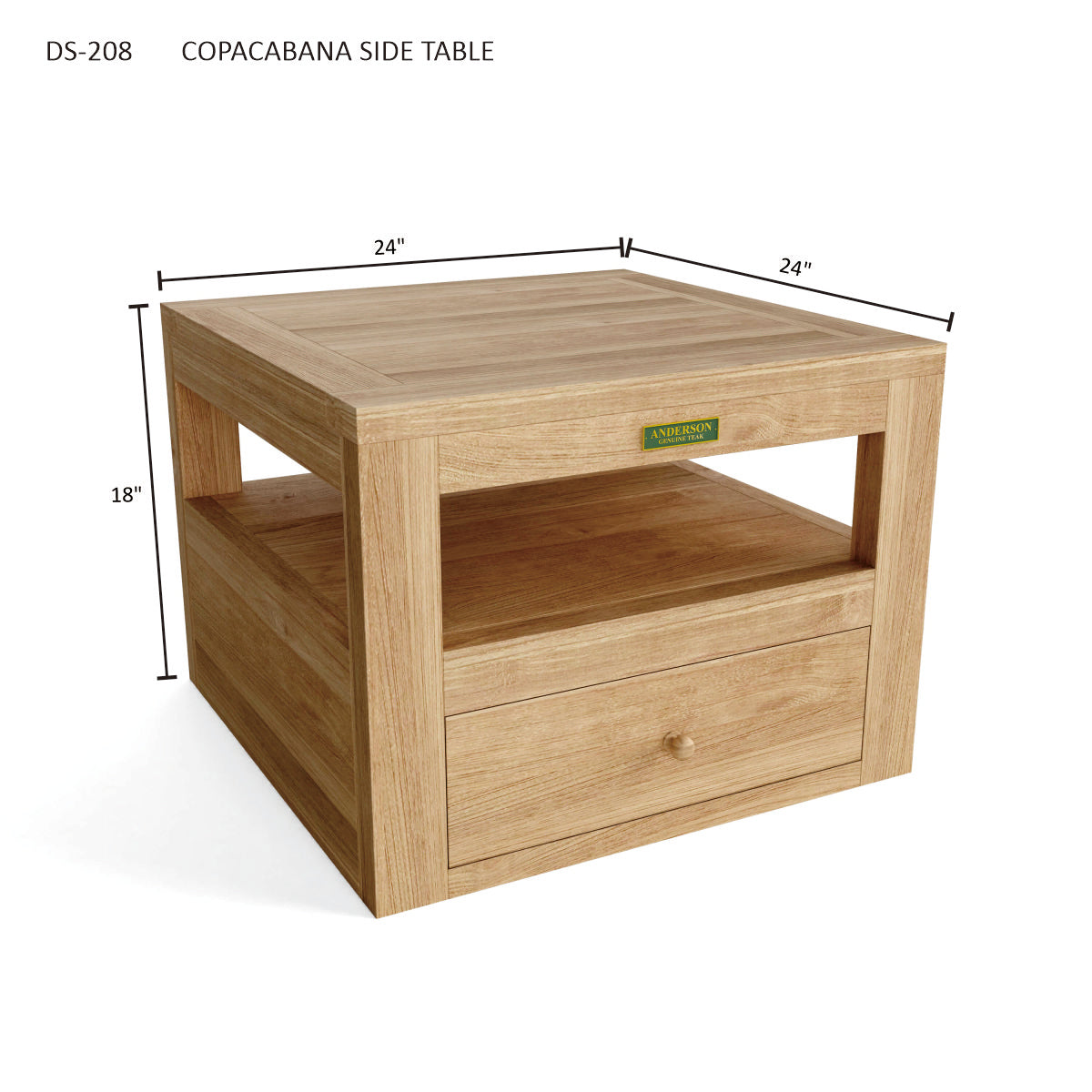 Anderson Teak Copacabana Side Table - top view of teak outdoor side table surface