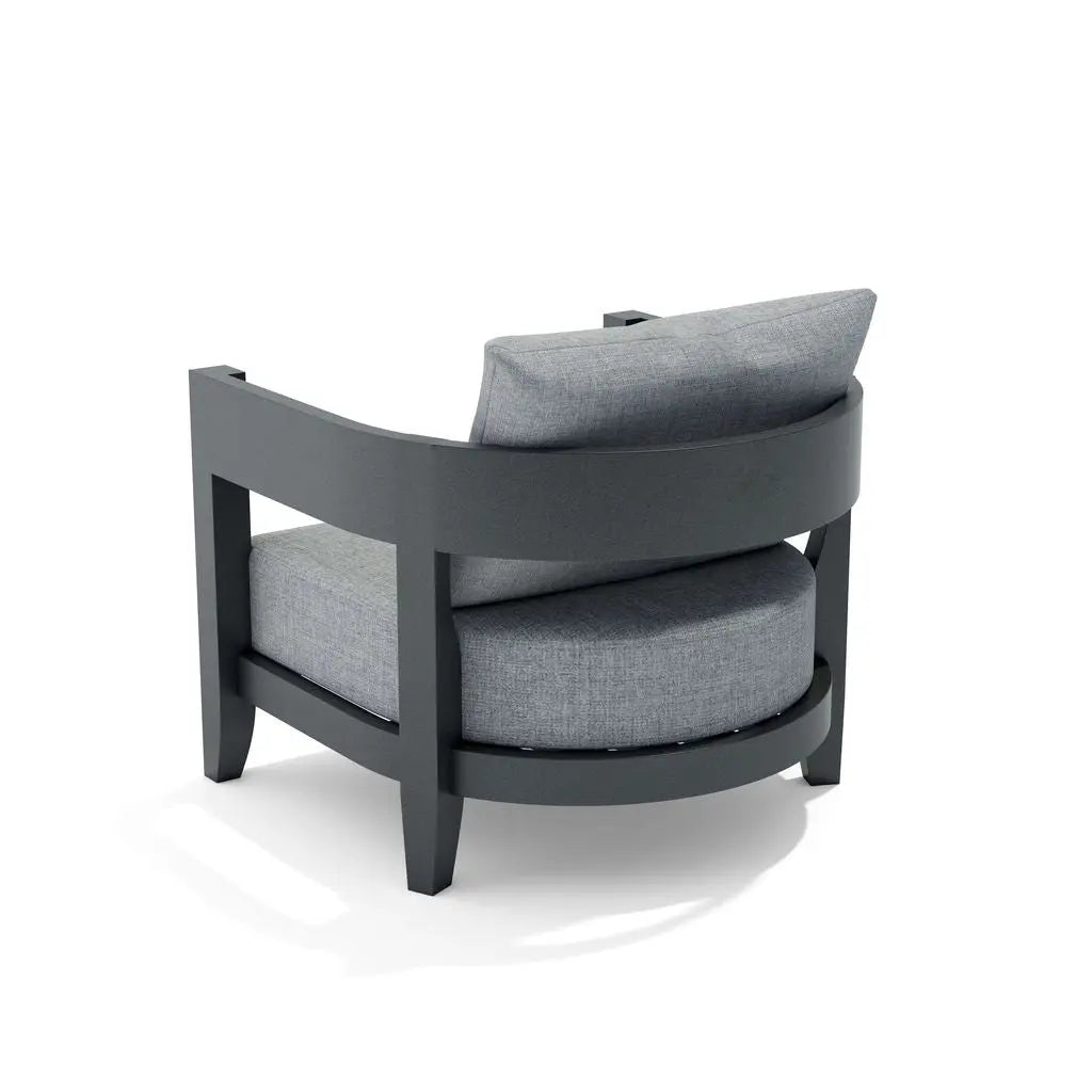 Modern armchair with gray cushions on a white background