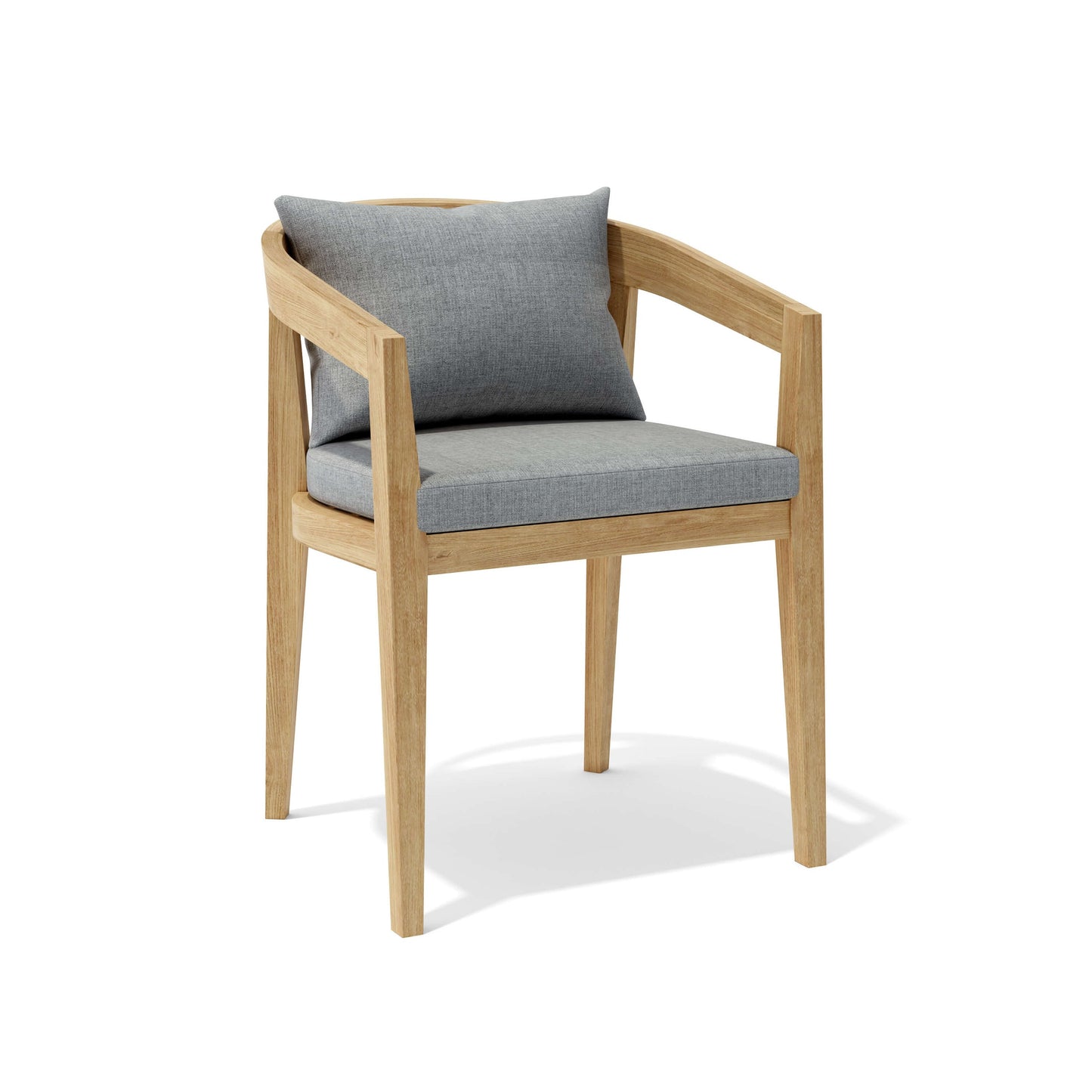 Wooden chair with gray cushions on a white background