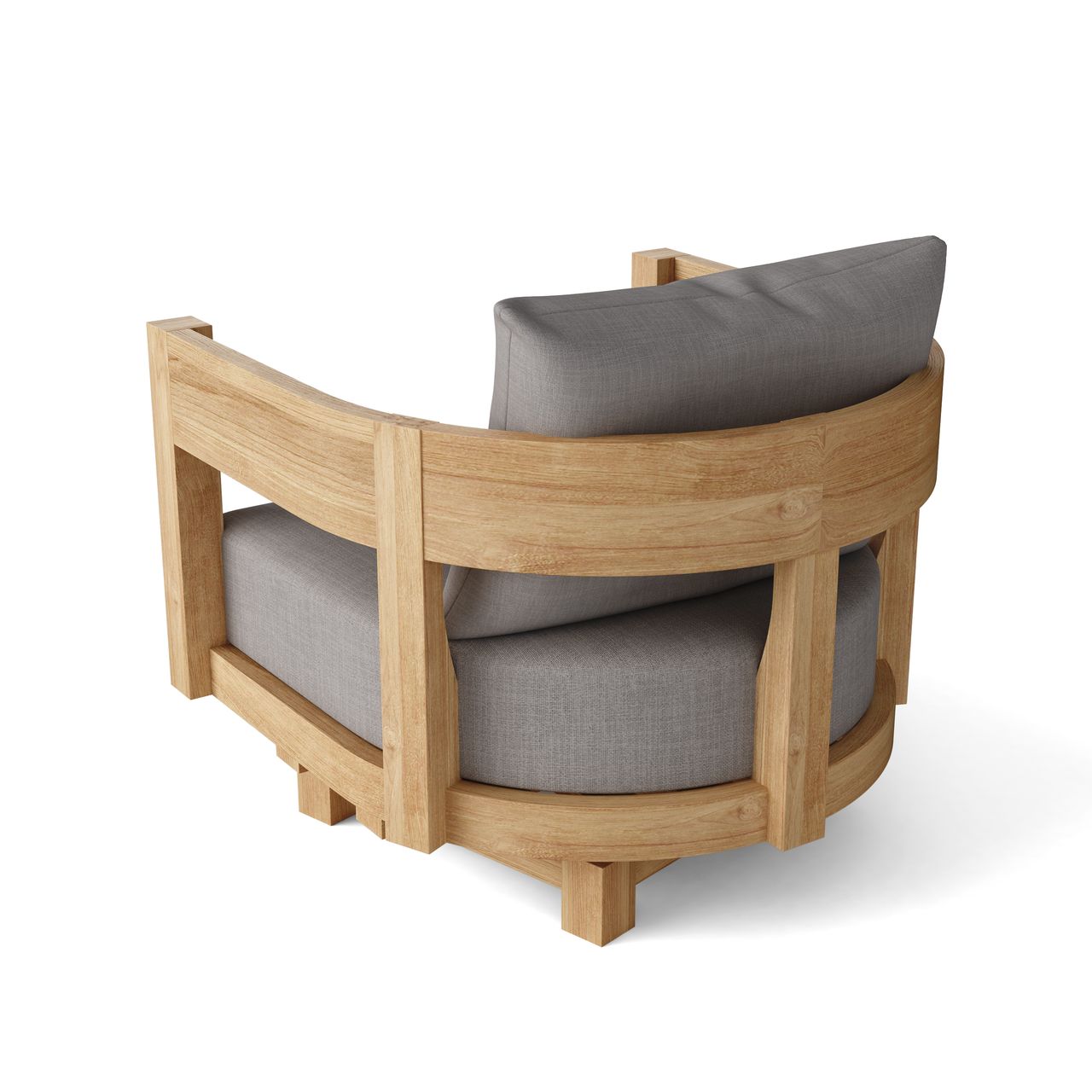 Wooden chair with gray cushions on a white background