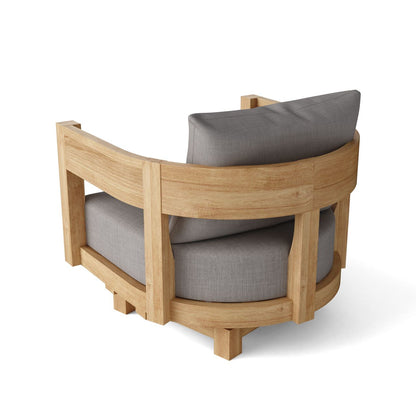 Wooden chair with gray cushions on a white background
