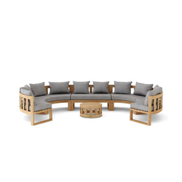 Circular Teak Modular Deep Seating Set with Coffee Table and Cushions