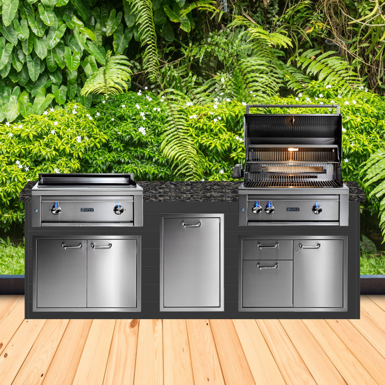 Lynx Pro 8 Foot Luxury Outdoor Grill Island with Grill, Griddle, Polished Black Granite Countertops