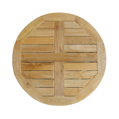 Round wooden mat with a checkered pattern on a white background