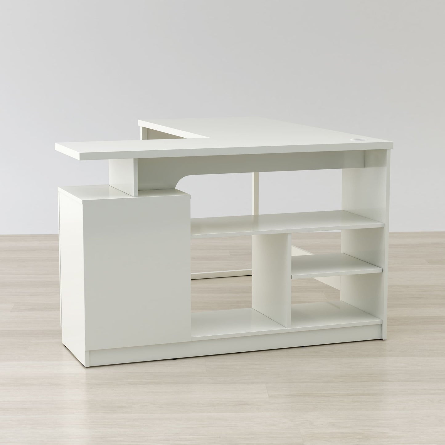Anderson Teak Lexi 55-inch L-Shaped Corner Desk - gloss white finish storage view