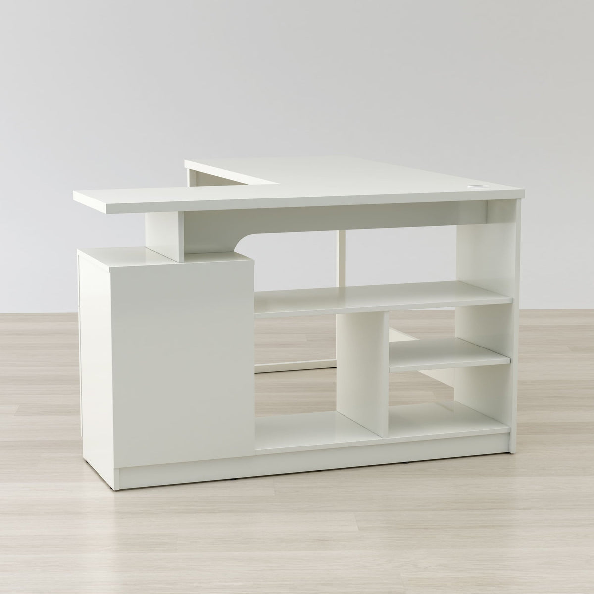 Anderson Teak Lexi 55-inch L-Shaped Corner Desk - gloss white finish storage view